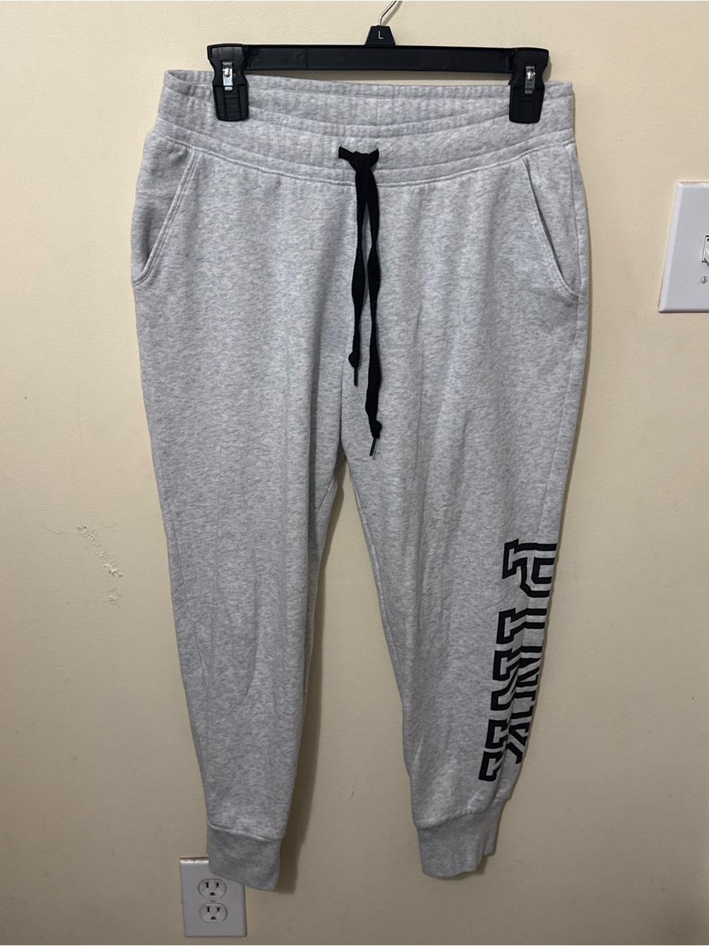 PINK Victoria's Secret Light Gray Jogger Sweatpants with Black Drawstring